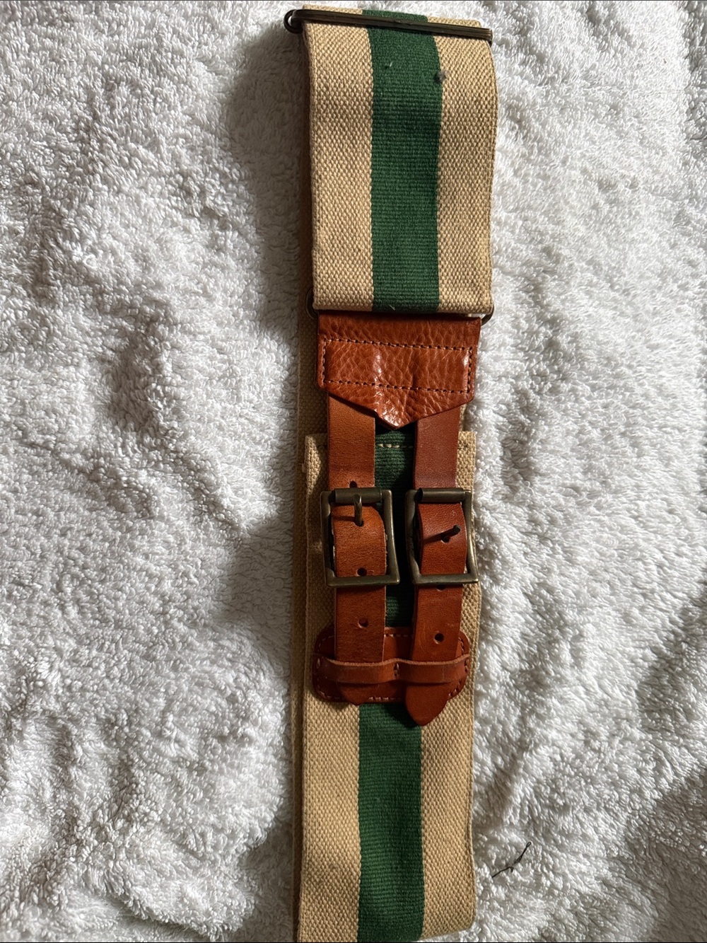 Canvas and Leather Women’s Adjustable Belt Bag Strap in Green and Tan